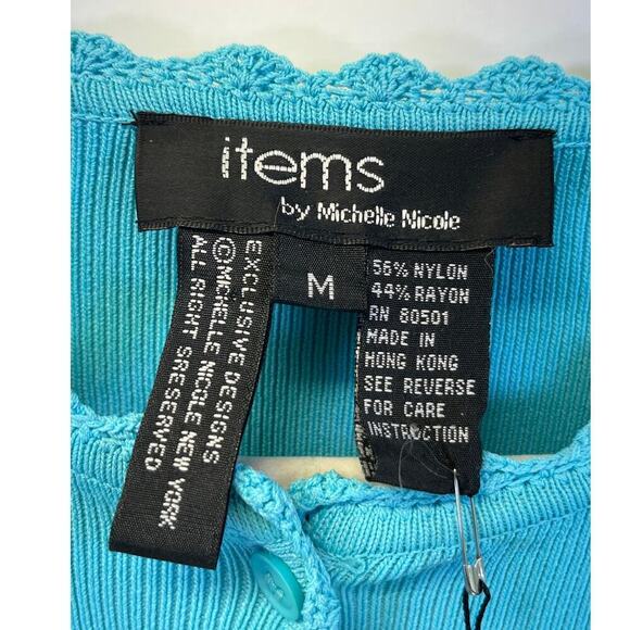 Items By Michelle Nicole Womens MTurquoise SweaterScalloped Cuff/Neckline Knit - Picture 3 of 9